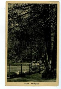 496965 LATVIA Libau City Park Vintage Freidlin swans postcard