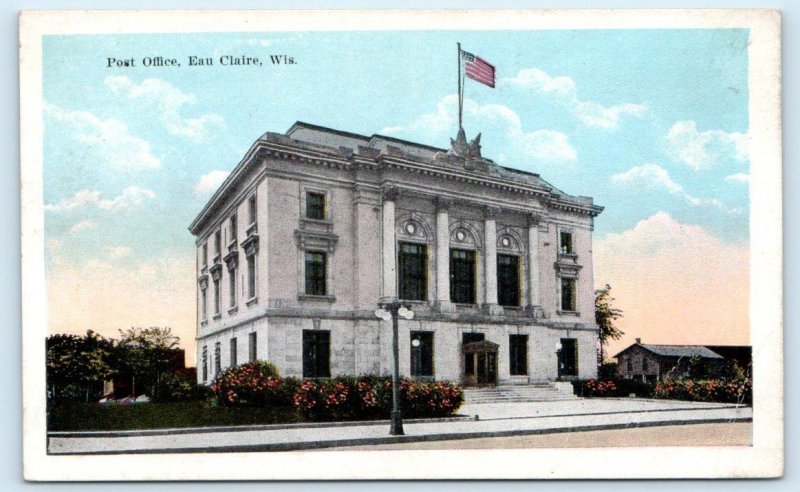EAU CLAIRE, WI Wisconsin ~ Street Scene  U.S. POST OFFICE  c1910s  Postcard