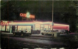 New Mexico Santa Rosa Route 66 Night Neon Club Cafe autos Postcard 22-2420