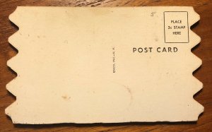 Vintage Wood Postcard Saw Tooth Beach Woman - PENNY WISE POUND FOOLISH  