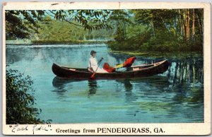 1924 Greetings from Pendergrass Georgia GA Boating on Lake Posted Postcard