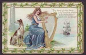 Erin Go Bragh,Woman,Harp Postcard BIN 