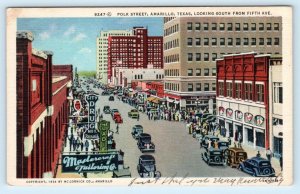 AMARILLO, Texas TX ~ POLK STREET Scene looking South 1934 Linen Postcard