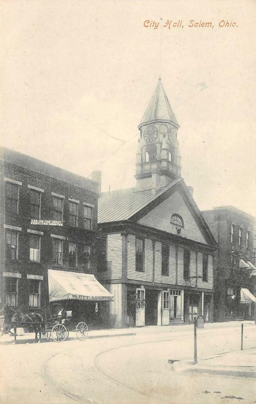 City Hall, Salem, Ohio Street Scene ca 1910s Vintage Postcard