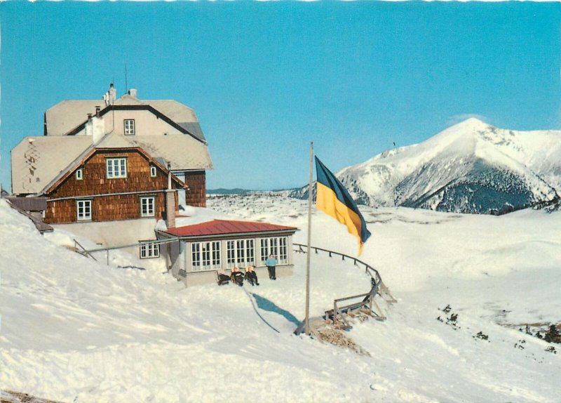 Austria ottohaus mountain view snow winter chalet Postcard