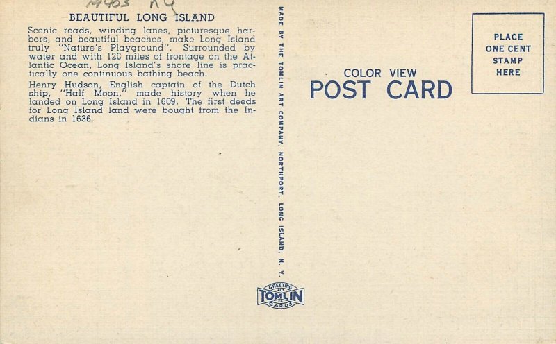 Postcard New York Long Island  Map Attractions Tomlin Art 23-4030