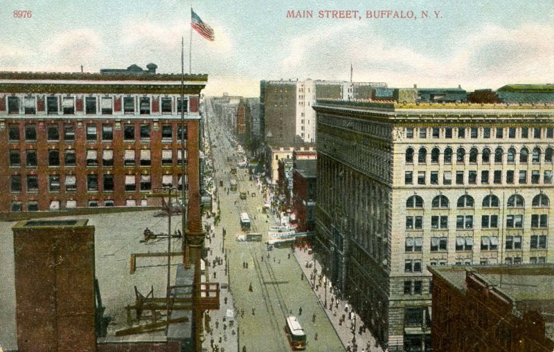 NY - Buffalo. Main Street circa 1900, Trolleys