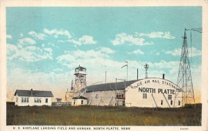 U.S. AIRPLANE LANDING FIELD & HANGAR NORTH PLATTE NEBRASKA AVIATION POSTCARD '29