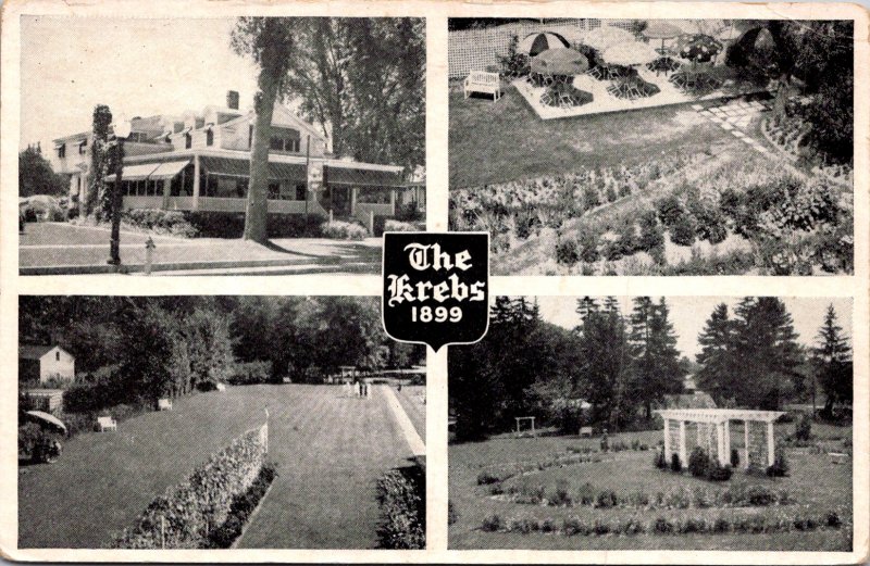 The Krebs Hotel Skaneateles New York Multiview gardens historic vtg Postcard