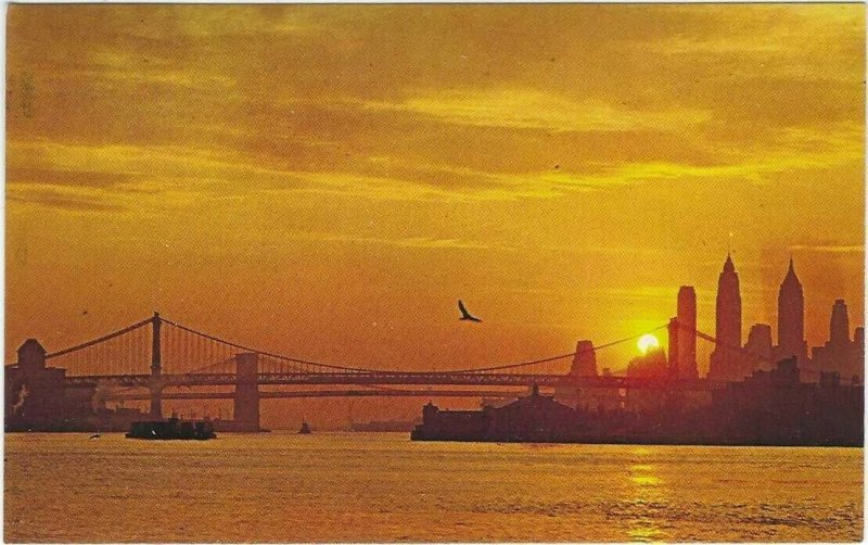  Vintage Postcard, Sunset Over New York City, New York 