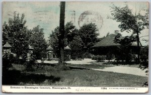 Bloomington Illinois 1909 Postcard Entrance To Bloomington Cemetery