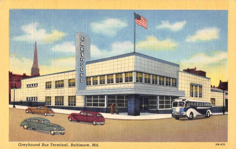 Baltimore Maryland Greyhound Bus Terminal Linen Antique Postcard J45591 