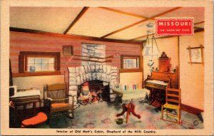 Interior of Old Matt's Cabin Shepherd of the Hills Country MO Postcard PC193