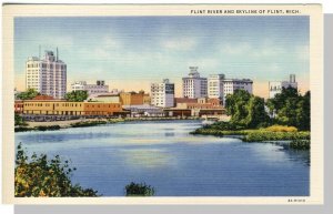 Classic Flint, Michigan/MI Postcard, Flint River & Skyline