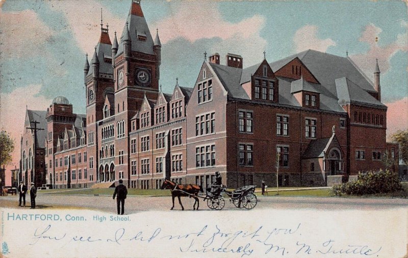 High School, Hartford, Connecticut, Very Early Postcard, Unused