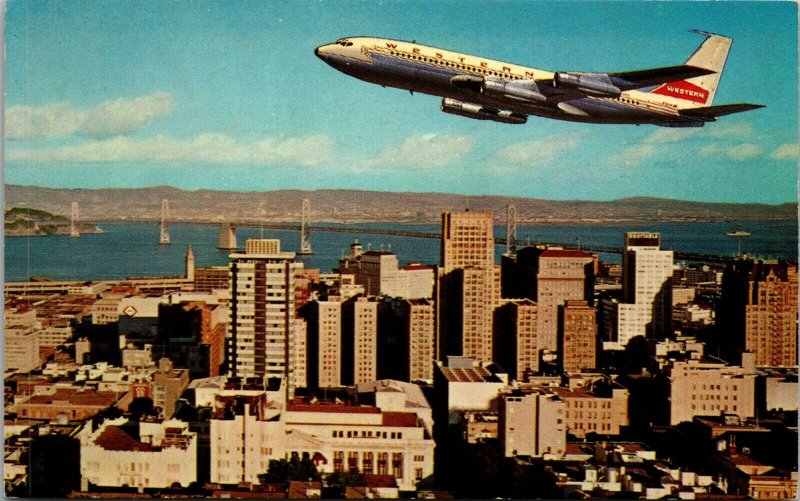 WESTERN AIRLINES BOEING SAN FRANCISCO - VINTAGE CHROME  POSTCARD 