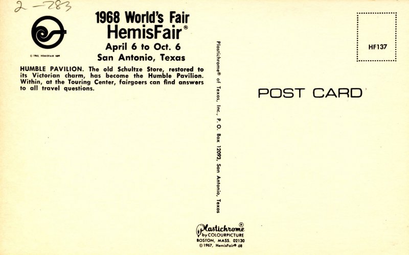 TX - San Antonio. HemisFair '68. Humble Pavilion