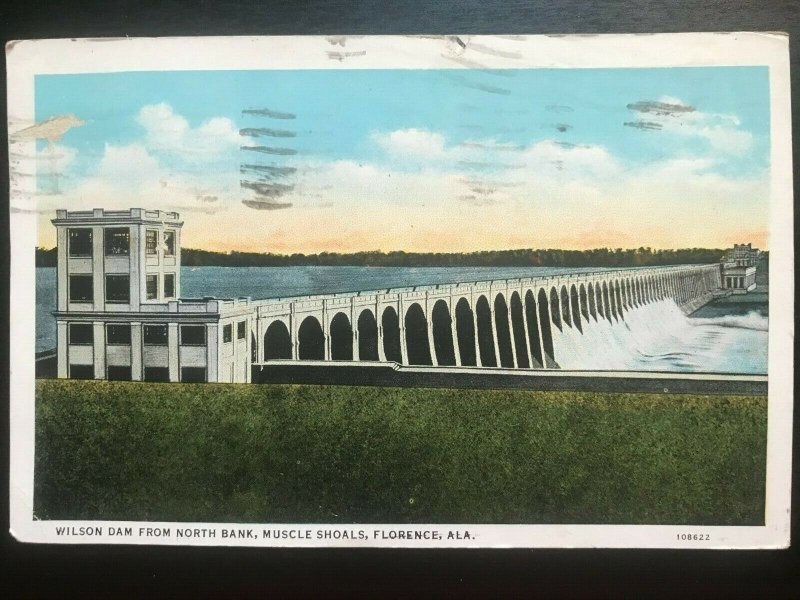 Vintage Postcard 1934 Wilson Dam from No. Bank Muscle Shoals Florence Alabama 