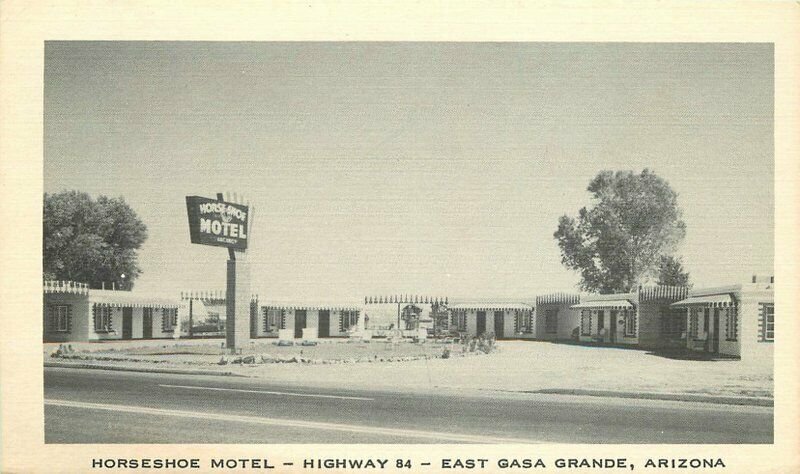 Horseshoe Motel roadside Casa Grande Arizona 1950s Postcard National 10805