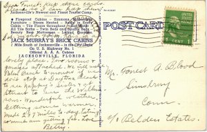 Jack Murray's Brick Cabins on Hwy 1 Jacksonville FL c1940 Vintage Postcard V24