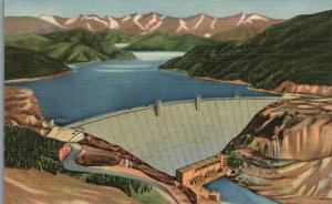 Vintage Postcard 1930's Hungry Horse Dam Largest Highest Concrete Dam Montana MT