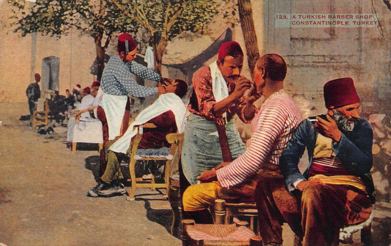 Turkish Barber Shop, Constantinople, Turkey, Early Postcard, Unused