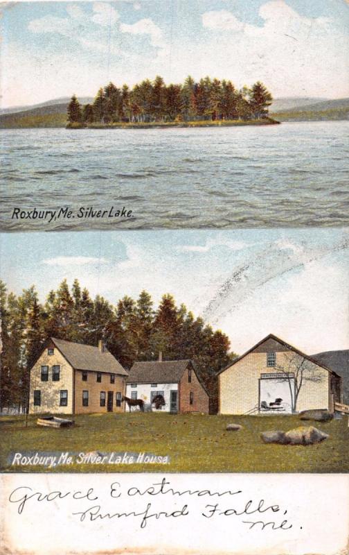 ROXBURY OXFORD COUNTY MAINE SILVER LAKE & HOUSE 2 IMAGE VIEW UDB POSTCARD 1906