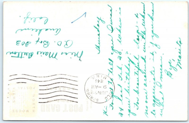 c1940s St. Cloud, MN Man on Bridge Lake Postcard Herman The Printer Minn A88