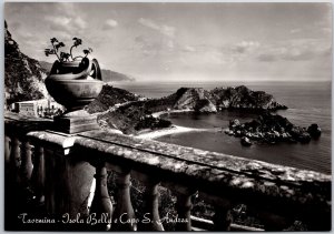 Taormina Isola Bella e Capo S. Andrea Italy Real Photo RPPC Postcard