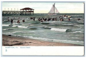 Hampton Virginia VA Postcard Buckroe Beach Bathing Yacht Boat Scene c1905's Tuck