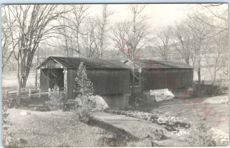 c1930s Vermont 2 Covered Bridges RPPC Green Mts Green Creek Real Photo PC A100