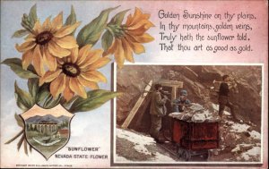 Nevada State Flower Sunflower Gold Mining c1910 Vintage Postcard