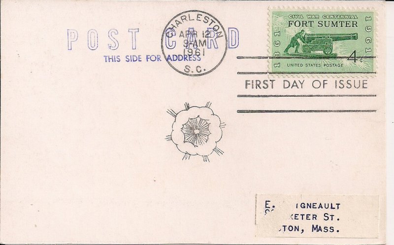 Charleston SC, Civil War Centenntial, 1961 Commemorative Stamp & Postmark, Ship