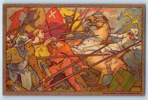 St. Gallen Switzerland Postcard War Scene Soldiers with Flags c1910 Antique