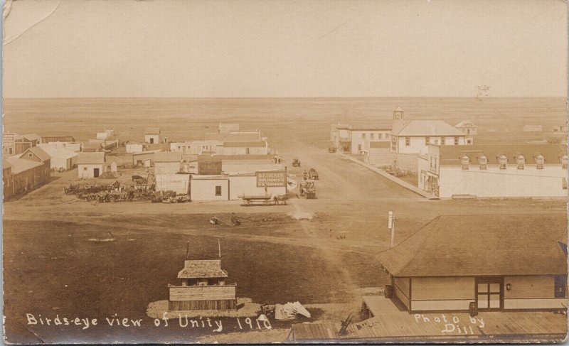 Unity SK Birdseye Train Depot AF Tucker Implements c1910 Dill RPPC Postcard G71