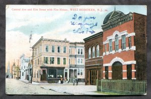 dc866 - WEST HOBOKEN NJ 1909 Street View. Fire House. Postcard