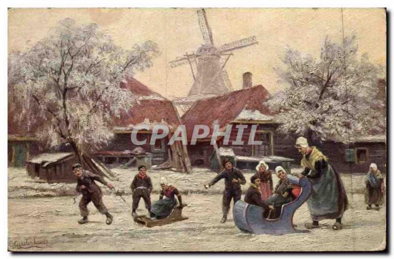 Postcard Old Windmill Luge