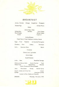 SS Orsova Orient Line Ship 1970 Menu