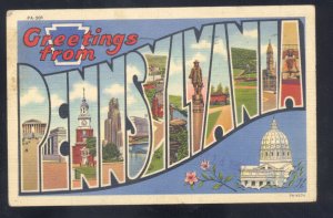 GREETINGS FROM PENNSYLVANIA PENNA. VINTAGE LARGE LETTER LINEN POSTCARD