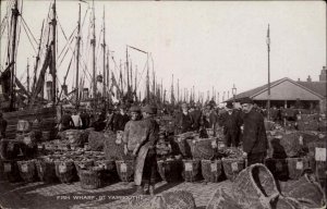 Yarmouth Norfolk Fish Wharf Fishermen Vintage Real Photo Postcard