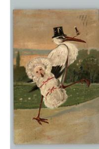 PFB BIRTH ANNOUNCEMENT Stork w Baby c1910 EMB PC