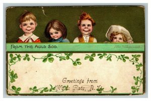 Vintage 1908 Ellen Clapsaddle Postcard - Kids & Clovers Greetings Watts Flats NY