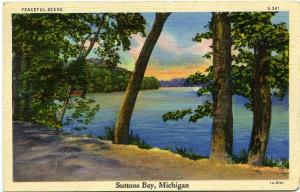 Peaceful Scene at Suttons Bay MI, Michigan - pm 1938 - Linen