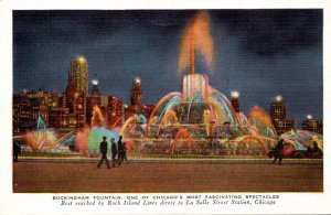 Illinois Chicago The Buckingham Fountain At Night