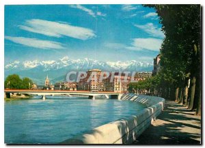 Postcard Modern Natural colors in Grenoble Alpes the banks of the Isere and t...