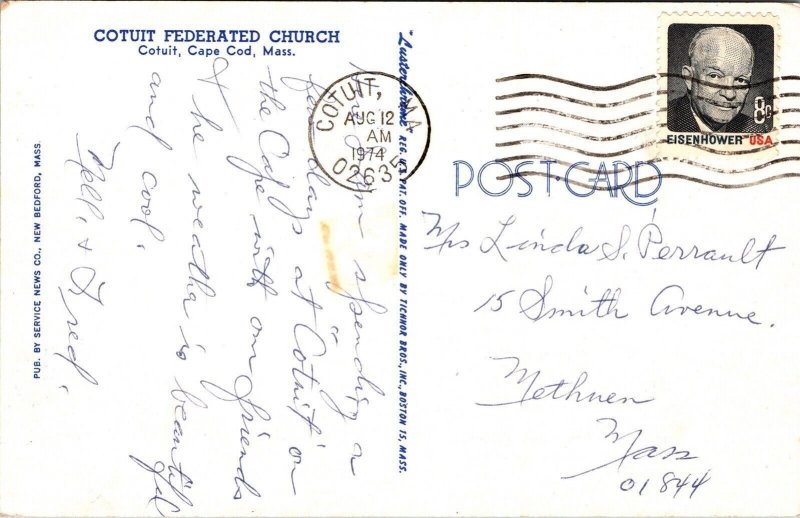 Cotuit Federated Church Cape Cod Massachusetts MA Postcard PM Cancel WOB Note 8c 