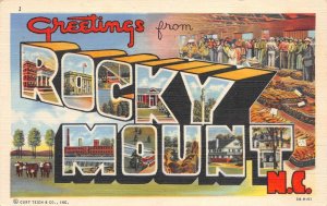 North Carolina ROCKY MOUNT Large Letter Greetings 1945 Linen Vintage Postcard
