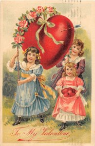 H83/ Valentine's Day Love Holiday Postcard c1910 Kids Heart Arrow 17