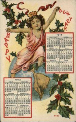 NEW YEAR 1912 Fairy & Calendars Old Postcard