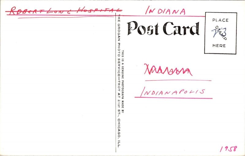 RPPC Robert Long Hospital, Indianapolis IN Vintage Postcard T45